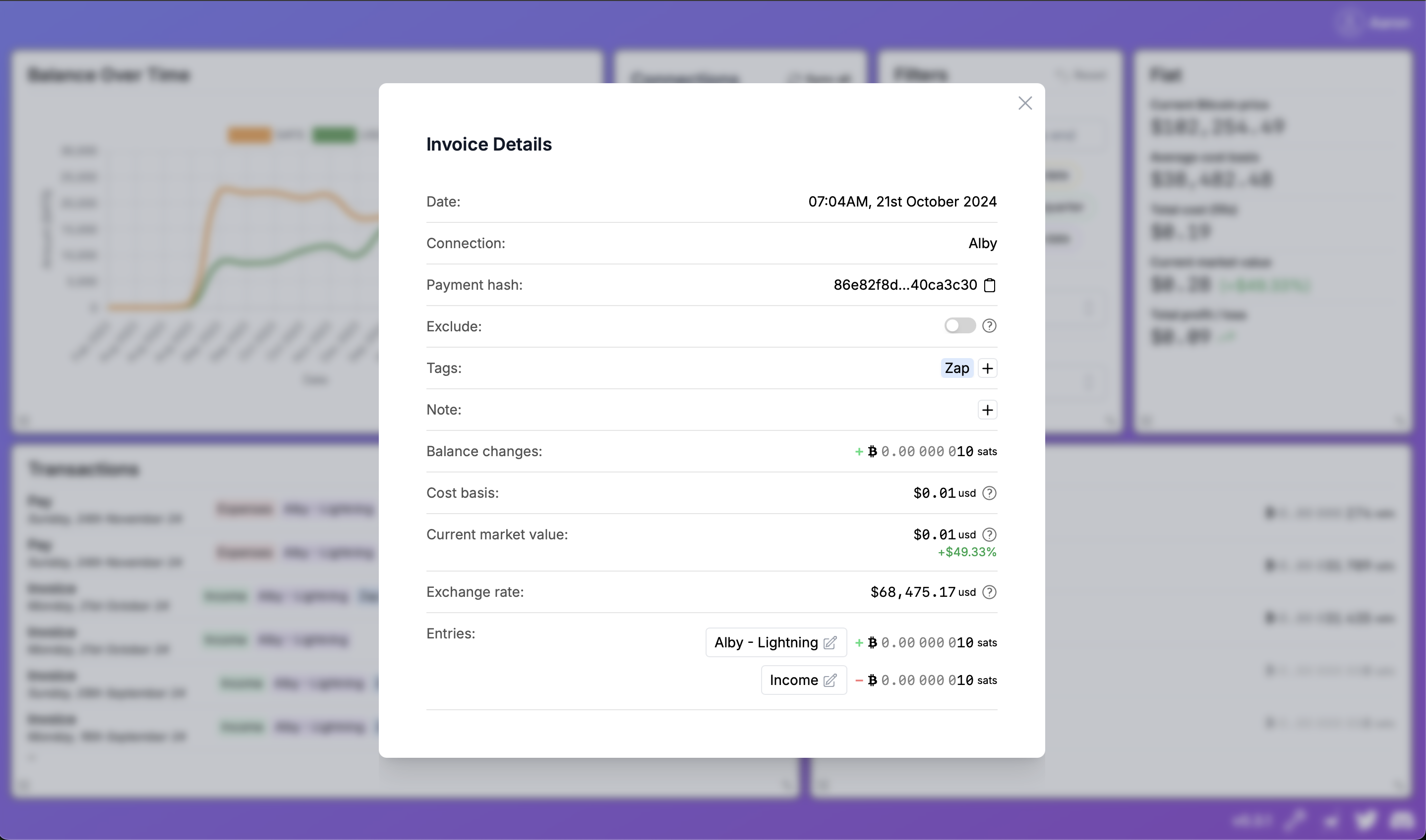 Transaction details modal